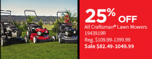 25% off craftsman lawn mowers